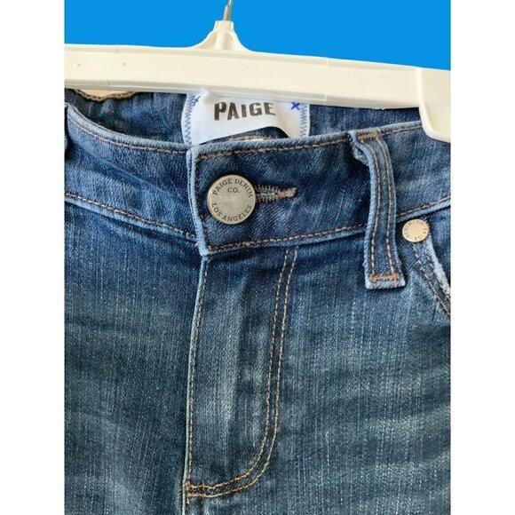 PAIGE LADIES VERDUGO DISTRESSED ANKLE LENGTH 5 POCKET BLUE DENIM JEANS EUC 27 - Picture 3 of 5
